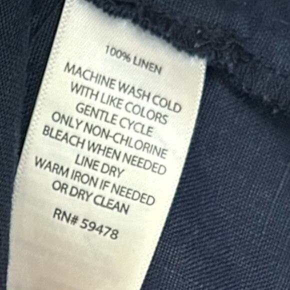 Kenar 100% Linen Shirt Dress Women's Size 6 Navy Button Front Roll-Tab Sleeves - Picture 7 of 8